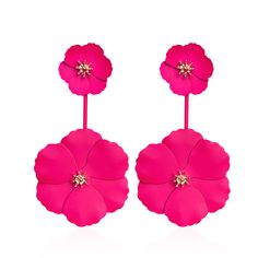 the pink flower earrings are adorned with crystal stones