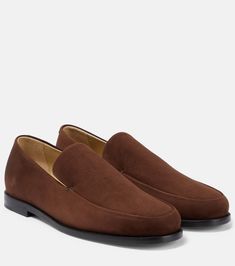 Alessio Suede Loafers in Brown - Khaite | Mytheresa Formal Suede Slip-ons With Almond Toe, Modern Formal Slip-ons With Suede Lining, Suede Slip-on Dress Shoes For Office, Classic Suede Semi-formal Slip-ons, Elegant Suede Slip-ons For Business, Suede Slip-on Tassel Loafers For Office, Modern Suede Slip-ons For Formal Occasions, Office Suede Slip-on Tassel Loafers, Modern Slip-on Tassel Loafers For Business Casual