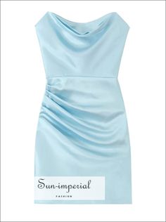 Women’s Teal Satin Ruched Bodice Tube Mini Dress Sun-Imperial United States Gown Neckline, Tube Mini Dress, Imperial Fashion, Sweet Dresses, Light Blue Dress, Mini Tube Dress, Ruched Bodice, Sweet Dress, Above Knee