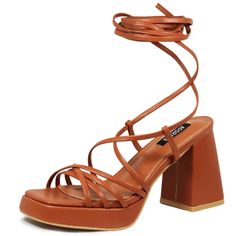 PRICES MAY VARY. Featuring 3.5-inch chunky block high heels and 1-inch platform, these lace up strappy sandals add proper height and enhance your elegance, while supporting your stability every step of the way These strappy heeled sandals can be easily paired with dress, jeans, skirts, shorts and office wears, perfect for any occasions from daily walks and errands to parties, banquets, weddings, and office Laces that crisscross at the vamp make these lace up platform sandals for women easily adj Cute Platform Sandals, Office Wears, Chunky Heel Sandals, Daily Walks, Dress Jeans, Chic Heels, Wrap Sandals, Chunky Heels Sandals, Strappy Sandals Heels