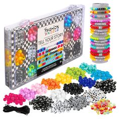 an assortment of bead kits in a plastic case with various colors and sizes to choose from