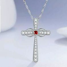 Pretty Dainty Simulated Ruby & 925 Silver Filled Cross Necklace 925 Silver Filled 18" Chain Listing Contains Stock And Real Life Photos Of The Necklace Thanks For Looking!! 2068cox Red Sterling Silver Clavicle Chain Jewelry, Red Sterling Silver Jewelry With Birthstone, Sterling Silver Jewelry With Red Birthstone, Sterling Silver Cross Pendant Jewelry For Valentine's Day, Red Sterling Silver Jewelry As Gift For Her, White Silver Chain Necklace For Anniversary, Anniversary White Necklace With Silver Chain, Silver Cross Pendant Necklace With Birthstone, Silver Cross Jewelry With Birthstone