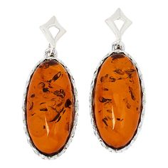 Amber Extraordinaire Sterling Silver Oval Cognac Amber Drop Earrings  Beautiful brown "cognac" amber in a sophistical oval drop, makes these sterling silver earrings the perfect color-neutral accent you can wear with just about anything in your closet!       Approx. 1-1/4"L x 1/2"W      Stamped .925     Pierced with bullet disc backs     Earrings have oval-shaped amber cabochon drops in decorative, openwork settings     Drops connect to open, diamond-shaped post fronts   Stone Information Modern Orange Oval Jewelry, Elegant Oval Brown Jewelry, Elegant Brown Oval Jewelry, Oval Amber Jewelry, Elegant Amber Oval Jewelry, Amber Oval Jewelry With Matching Earrings, Modern Oval Amber Jewelry, Elegant Oval Amber Jewelry, Classic Oval Baltic Amber Jewelry