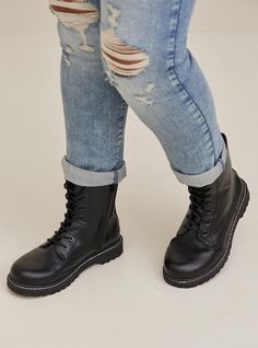 Stevie Lace-Up Combat Boot (WW) Torrid Boots, New Street Style, Womens Combat Boots, Lace Up Combat Boots, Unique Fits, Faux Leather Boots, Wide Width Shoes, Favorite Boots, Combat Boot