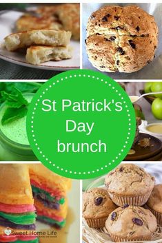 pictures of different pastries and desserts with the words st patrick's day brunch