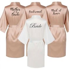 three bridesmaid robes with their names on them