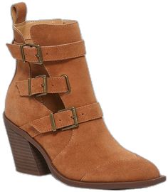 Brown Moto Boots With Stacked Heel For Fall, Trendy Pointed Toe Moto Boots For Fall, Brown Ankle Booties With Buckle Closure, Suede Ankle Boot Moto Boots For Fall, Suede Ankle Moto Boots For Fall, Fall Suede Moto Boots With Buckle Closure, Brown Suede Moto Boots For Fall, Fall Brown Suede Moto Boots, Chic Ankle Moto Boots For Fall