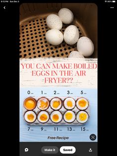 an egg tray with eggs in it and the words you can make boiled eggs in the air fryer?