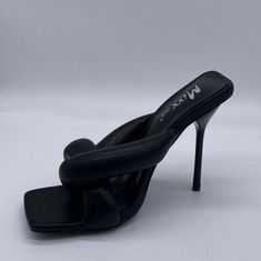 True To Size 4 Inch Heel Trendy Black Heels For Cocktail, Trendy Black Heels For Cocktail Events, Black Fitted High Heel Mules, Formal Patent Leather Mules With 4-inch Heel, Trendy Black Mules With 4-inch Heel, Sleek Synthetic Mules With 4-inch Heel, Black Mule, Felt Wool Slipper, Designer Black Mules With 4-inch Heel