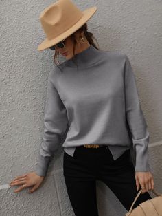 Gray Sheer Turtleneck, Solid Color Sweater, Classic Gray, Lazy Day Outfit, Solid Sweaters, Lazy Day, Selling Clothes, Knitwear Tops, Day Outfit