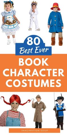 children's book character costumes with the title overlay that reads, best ever book character costumes