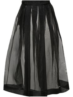 black silk organza semi-sheer construction A-line fully pleated mid-length straight hem unlined concealed side hook and zip fastening Organza Skirts, Tool Skirt, Flared Midi Skirt, Vintage Moschino, Midi Skirt Black, Organza Skirt, Midi Flare Skirt, Black Maxi Skirt, Sheer Skirt