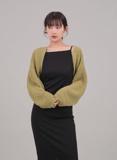 Knit Bolero, Korean Female Fashion, Bolero Shrug, Knit Shrug, Black Mesh Top, Maxi Slip Dress, Seoul South Korea, Cropped Tube Top, High Waisted Denim