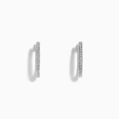 Effy Pave Classica 14k White Gold Diamond Hoop Earrings Silver Hoop Diamond Earrings In 14k Gold, Silver 14k Gold Hoop Diamond Earrings, Classic Small Hoop Diamond Earrings Tarnish Resistant, Tarnish Resistant Hoop Diamond Earrings In White Gold, Classic Small Hoop Tarnish Resistant Diamond Earrings, Classic Small Hoop Tarnish-resistant Diamond Earrings, Small Hoop Halo Earrings In Fine Jewelry Style, White Gold Drop Earrings For Anniversary, Minimalist Hoop Diamond Earrings For Formal Occasions