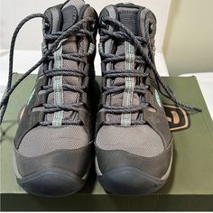 Keen * Steens Mid Hiking Boots * New In Box, Never Worn * Women’s Size 9 * Waterproof * Steel Grey/Ocean Wave *Heavy Duty, Sturdy Boots *Original Box Purchased Other Low Top Trail Runners Last Minute For Long Trip. Fairly Priced Non-Smoking Household Sturdy Boots, Trail Shoes Women, Athletic Sandals, Hiking Shoes Women, Waterproof Sneakers, Waterproof Hiking Shoes, Brown Leather Shoes, Trail Runners, Hiking Boots Women