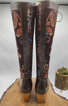 Bohemian Knee-high Leather Boots, Bohemian Fitted Boots For Fall, Brown Knee-high Boots For Festival, Traditional Fitted Snip Toe Boots, Victorian Style Fitted Leather Boots, Fitted Victorian Leather Boots, Victorian Boots For Formal Fall Occasions, Bohemian Leather Knee-high Boots, Brown Snip Toe Boots For Galas