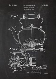 a black and white drawing of a tea kettle