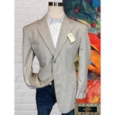 New Joseph Abboud For Nordstrom 43l Excellent Condition: New With Tags, No Holes, Stains Or Tears Retail Price: $525 Size: 43l Color: Beige And Gray Houndstooth - Beautiful! Features: Single Breast, Three Button, Fully Lined, Double Vented, Inside Pockets, 4 Button Sleeve Seasons: All Seasons Material & Care: Silk And Wool, Dry Clean Only Measurements: Please See Photos For Measurements And Compare To What You Own. We Are Happy To Provide Additional Measurements Before You Make Your Purchase. Ly Luxury Tailored Houndstooth Outerwear, Classic Tweed Jacket With Houndstooth Pattern, Tailored Long Sleeve Sport Coat In Houndstooth Pattern, Classic Houndstooth Outerwear For Business Casual, Tailored Long Sleeve Sport Coat With Houndstooth Pattern, Fitted Semi-formal Outerwear With Houndstooth Pattern, Luxury Long Sleeve Tweed Jacket With Houndstooth Pattern, Elegant Fitted Houndstooth Sport Coat, Classic Long Sleeve Houndstooth Sport Coat