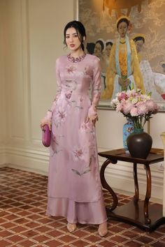 Phyllis Round Neck Ao Dai | MEAN BLVD Overall Costume, Wide Legs Pants, Asian Style Dress, Vietnam Dress, Modern Dresses, Tandoori Masala, Japanese Clothes, Model Kebaya, Kebaya Dress