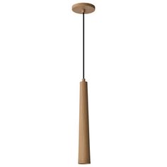 a wooden light hanging from the ceiling with a black cord on it and a white background