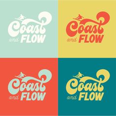 four different types of typograms with the words coast and flow