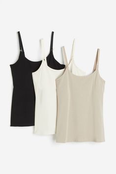 MAMA 3-pack Nursing Tank Tops - Light beige/cream/black - Ladies | H&M US 1 Cotton Camisole With Adjustable Straps For Layering, Cotton Tank Top With Adjustable Straps For Layering, Stretch Tops With Adjustable Straps For Everyday, Versatile Cami Tank Top With Adjustable Straps, Versatile Tank Top With Adjustable Straps, Versatile Cami Top With Adjustable Straps, Versatile Everyday Tops With Adjustable Straps, H&m Fitted Cami Tank Top, Casual H&m Cami Tank Top