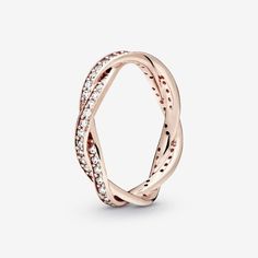 Twist of Fate Ring in Pandora Rose™ & Clear CZ | Pandora US Daisy Flower Crown, Pave Setting Ring, Princess Tiara, Braided Ring, Shimmer And Shine, Pandora Rings, Sparkling Rings, Crown Ring, Layered Design