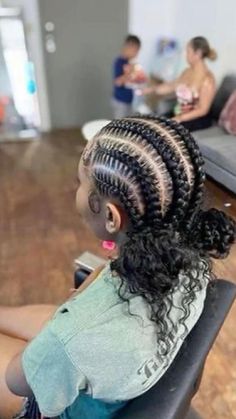 Basic Braid Hairstyles For Black Hair, Hair Braided Back Into A Ponytail, Cornrows With Two Buns In The Back, Cute Braided Up Hairstyles, Braided Bun To The Back, Two Bun Cornrow Hairstyles, Cornrows Going Back Into A Bun, Curly Bun Braids, Cornrow Two Buns