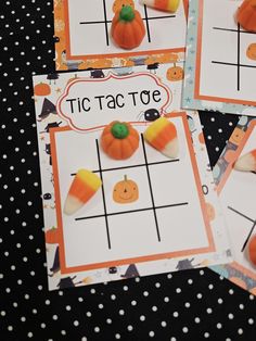 four pumpkin tic tac toe game cards