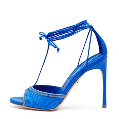 Roxxy Sandals – Kendall Miles Designs Blue Leather Sandals, Satin Embroidery, Round Of Applause, Blue Accessories, T Strap Heels, Embellished Sandals, Boot Pumps, Blue Sandals, Boots And Sneakers