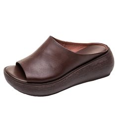 Summer Flip-flops Wedges Women Slippers | Gift Shoes – Obiono Casual Leather Wedge Sandals With Thick Bottom, Leather Wedge Sandals With Thick Bottom For Beach, Leather Open Toe Wedge Sandals With Thick Bottom, Leather Platform Slippers With Wedge Heel, Leather Wedge Sandals With Thick Bottom, Comfortable Brown Wedge Sandals With Platform, Comfortable Brown Platform Wedge Sandals, Casual Brown Platform Slippers With Wedge Heel, Brown Platform Slippers With Cushioned Footbed And Wedge Heel