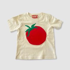 Tomato Tee | All Small Co – All Small Co. Playful Organic Cotton Graphic T-shirt, Unisex Organic Cotton T-shirt For Summer, Cute Organic Cotton Crew Neck T-shirt, Playful Red T-shirt For Summer, Cute Unisex Organic Cotton Tops, Cute Organic Cotton Tops With Screen Print, Playful Organic Cotton Tops With Graphic Print, Cute Organic Cotton Screen Print Tops, Playful Organic Cotton Crew Neck Tops