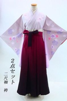 This nishaku-sleeve has a soft cherry blossom pattern on a light purple background. Matching hakama of the same color give this piece a soft atmosphere. Set includes Sleeve Hakama (lantern-shaped hakama) Kimono Body length (from the shoulder peak): approx. 169.0 cm (height made out/impossible) Sleeve length: About 75.0cm Sleeve length: About 69.0 cm (cannot be taken out of the sleeve back) Front width: approx. 24.5cm / Back width: approx. 30.0cm Hakama Under the cord: approx. 95.0cm Material: polyester Condition:Please see photos. ☆ Furisode" symbolizes youthfulness and glamour, and it is considered a garment to make oneself look beautiful. It is characterized by gorgeous designs with traditional Japanese patterns, expressing traditional Japanese culture and aesthetics. Kimono makes your l Hakama Kimono, Background Matching, Light Purple Background, Cherry Blossom Pattern, Oc Stuff, Traditional Kimono, Luxurious Wedding, Japanese Patterns, Purple Background