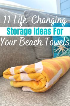 beach towel storage ideas Beach Towel Gift Basket, Organize Pool Towels, Beach Towel Storage Ideas, Beach Towel Basket, Pool Towel Storage, Beach Towel Storage, Beach Towel Rack, Towel Storage Ideas, Pool Organization