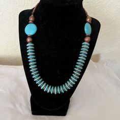 This Is For A Three Peice Set From Paparazzi The Necklace Is Faux Turquoise And Copper. Its Has About 7 1/2 Drop, Lobster Claw For Closure. The Earrings Are Copper Textured Balls On Hooks, The Bracelet Is Turquoise Ans Copper, It Has A Stretchy Bracelet. It Fits Me Which Wood Be 8". Brand New Never Worn Blue Bohemian Jewelry With Large Beads, Blue Round Bead Necklaces As Fashion Accessory, Blue Round Bead Necklaces, Blue Necklaces With Round Beads As Fashion Accessory, Blue Necklace With Round Beads As Fashion Accessory, Bohemian Blue Jewelry, Adjustable Turquoise Jewelry With Large Beads, Turquoise Necklace With Large Beads For Jewelry Making, Turquoise Jewelry With Colorful Beads