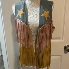 Brand New With Tags Pink Festival Outerwear, Western Vest, Fringe Vest, Dusters, Pink Blue, Color Blue, Jackets & Coats, Jackets For Women, Brand New