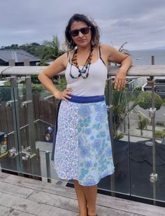 "THIS EXACT one is sold, but i can do a very similar colourway, with some blue floral. Beautifully hand made each one unique. *Created from 6 colour co-ordinating panels,  *upcycled from skirts, pants, duvets and tablecloths, mostly cotton mix *Wrap skirt will fit size 8-18, *waistband is shaped to fit properly  *buttonhole at center back to poke ties through and hold snug.  *You can wrap so that either end shows in the front, allowing for 2 different looks. * Length is aprox 57cm/22\" *Machine Relaxed Lined Wrap Skirt For Festivals, Bohemian Asymmetrical Floral Print Skirt, Cotton Hippie Wrap Skirt For The Beach, Hippie Cotton Wrap Skirt For Beach, Relaxed Bohemian Cotton Wrap Skirt, Cotton Wrap Skirt For The Beach, Relaxed Cotton Wrap Skirt For The Beach, Blue Patchwork Long Skirt, Blue Flowy Lined Wrap Skirt