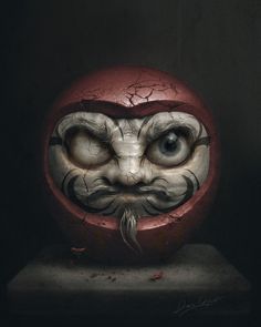 an evil looking mask is shown in this artistic photo