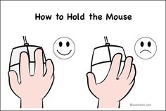 how to hold the mouse with two hands and one hand holding it up in front of them