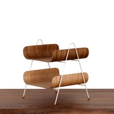 two chairs sitting on top of a wooden table