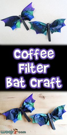 coffee filter bat craft with text overlay that says coffee filter bat craft on it