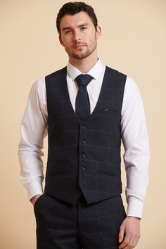 EDINSON - Navy Green Check Single Breasted Waistcoat Notch Lapel Vest With Buttons For Business Casual, Business Casual Vest With Notch Lapel And Buttons, Tailored Semi-formal Vest With Button Closure, Tailored Vest With Button Closure For Semi-formal Occasion, Tailored Business Casual Vest With Button Closure, Tailored Vest With Button Closure For Business Casual, Semi-formal Single Breasted Vest With Notch Lapel, Semi-formal Single-breasted Vest With Notch Lapel, Classic Tailored Vest With Buttons