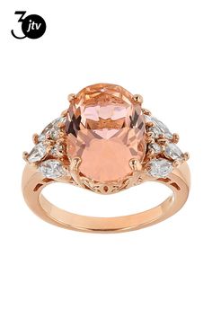 Bella Luce �� Esotica ��� morganite simulant and white diamond simulants, 7.06ctw, oval, marquise and round, Eterno ��� 18k rose gold over sterling silver ring. Measures approximately 1/2"L x 1/16"W and is not sizeable. Diamond Simulant, Morganite, 18k Rose Gold, White Diamond, Sterling Silver Ring, Silver Ring, Sterling Silver Rings, Cubic Zirconia, Silver Rings