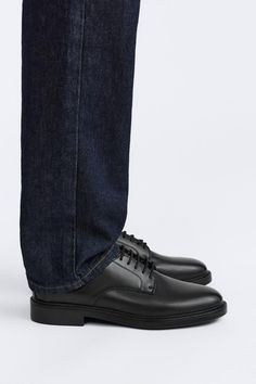 DRESS SHOES - Black | ZARA United States Semi-formal Leather Shoes With Pointed Toe, Modern Business Casual Lace-up Shoes With Round Toe, Classic Lace-up Shoes With Flat Heel, Fitted Flat Heel Dress Shoes For Business, Classic Fitted Lace-up Shoes With Flat Heel, Casual Semi-formal Leather Shoes With Pointed Toe, Casual Leather Shoes For Semi-formal Occasions, Modern Spring Dress Shoes With Rubber Sole, Fitted Lace-up Shoes With Rubber Sole For Business Casual