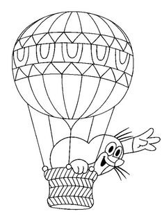 the hot air balloon is flying through the sky with an animal in it's basket