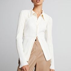 [Who What Wear Collection] Taupe Pleated Button Down Shirt Blouse. Nwt Raglan Knit, Poet Shirt, Silk Set, Wide Leg Cropped Pants, The Who, Sample Sale, Knit Hoodie, Who What Wear, Perfect Shirt