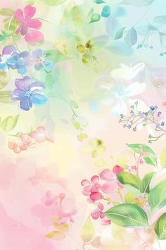 an abstract floral background with pink, blue and green flowers on the bottom right corner