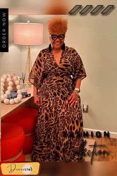 Leopard Print V Neck High Waist Plus Size Dresses Short Sleeve Maxi Dress For Beach In Fall, Short Sleeve Maxi Dress For Fall Beach, Short Sleeve Maxi Dress For Fall Beach Outing, Long Fall Dresses, Leopard Outfits, Plus Size Looks, Female Celebrity Fashion, Plus Size Fall, Plus Size Boutique