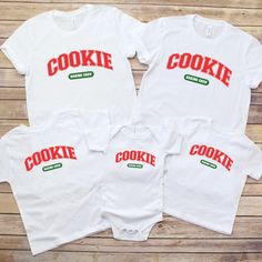 This cookie baking crew shirt is the perfect addition to your holiday festivities! It's a fun and unique way to commemorate your Christmas baking tradition. **DETAILS** This Gildan 64000 unisex t-shirt is soft and lightweight, the comfiest shirt you will own! It's comfortable and flattering for both men and women.  - Unisex sizing please refer to sizing chart in listing photos - 100% combed and ring-spun cotton  - Lightweight fabric weight   **PRINTING** - DTG (Direct To Garment) Printed    **CA Family Matching Holiday Shirt With Crew Neck, Family Matching Holiday Shirt With Letter Print, Funny White Christmas T-shirt, Holiday Custom Print Crew Neck Tops, Holiday Custom Print Short Sleeve Tops, Family Matching Holiday Shirts, Holiday Tops With Custom Print And Short Sleeves, Holiday Cotton Tops With Custom Print, Christmas Crew Neck Top With Custom Print