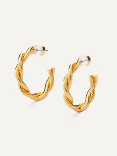 Twisted rope textured earring hoops. Earring Hoops, Ring Bracelet, Rhodium Plated, Anklets, Ear Cuff, Cuff Bracelets, Gold Earrings, 18k Gold, Hoop Earrings